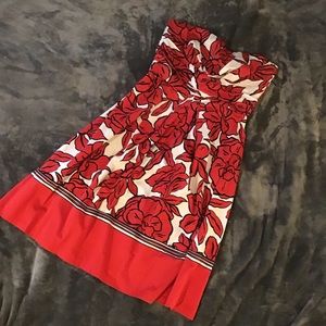 Strapless Donna Rico dress bright red flower print